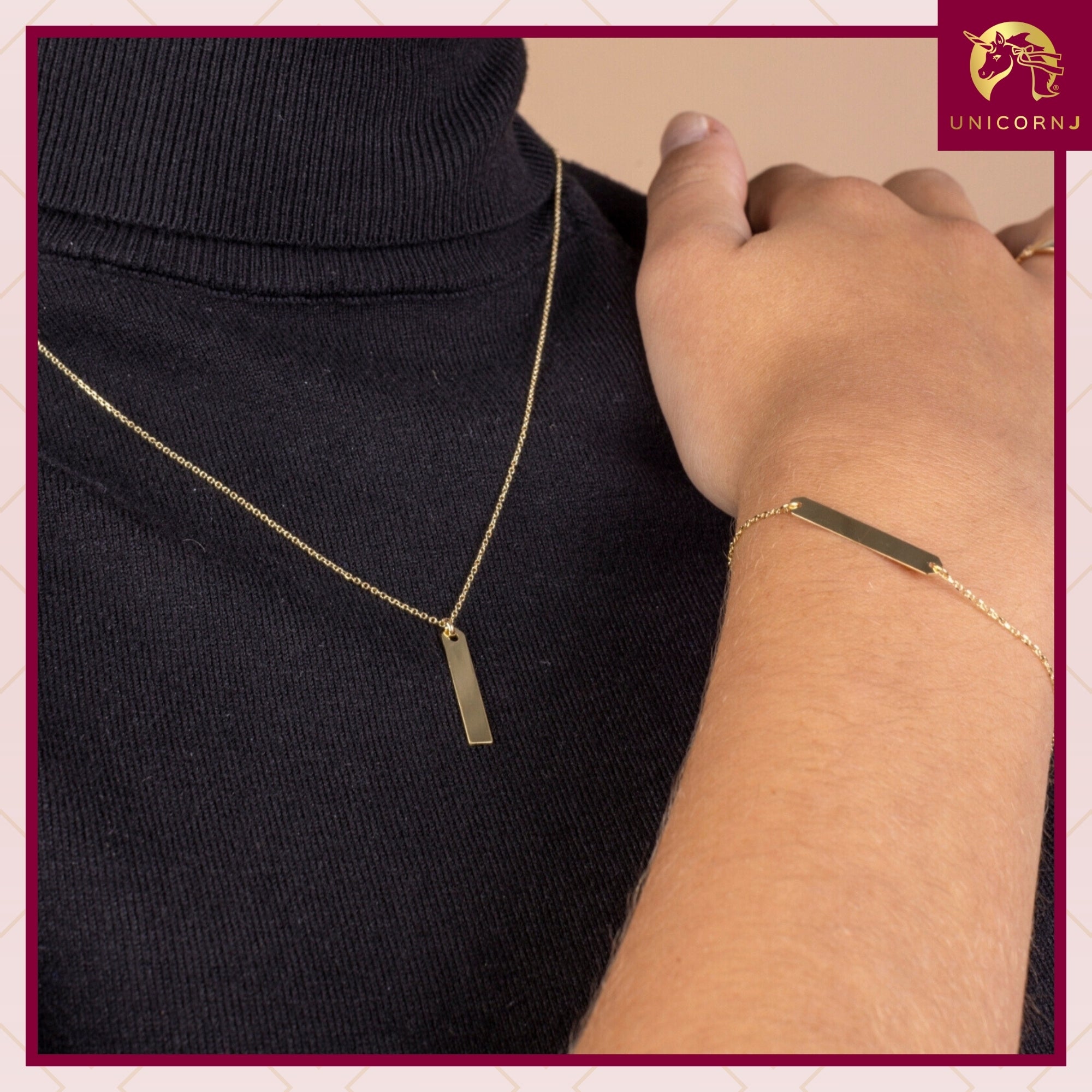 14K Yellow Gold Engravable Personalized ID Bracelet Polished Shiny on Cable Chain Italy