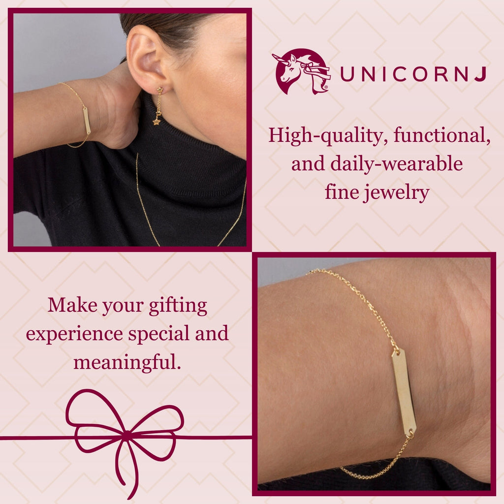 14K Yellow Gold Engravable Personalized ID Bracelet Polished Shiny on Cable Chain Italy