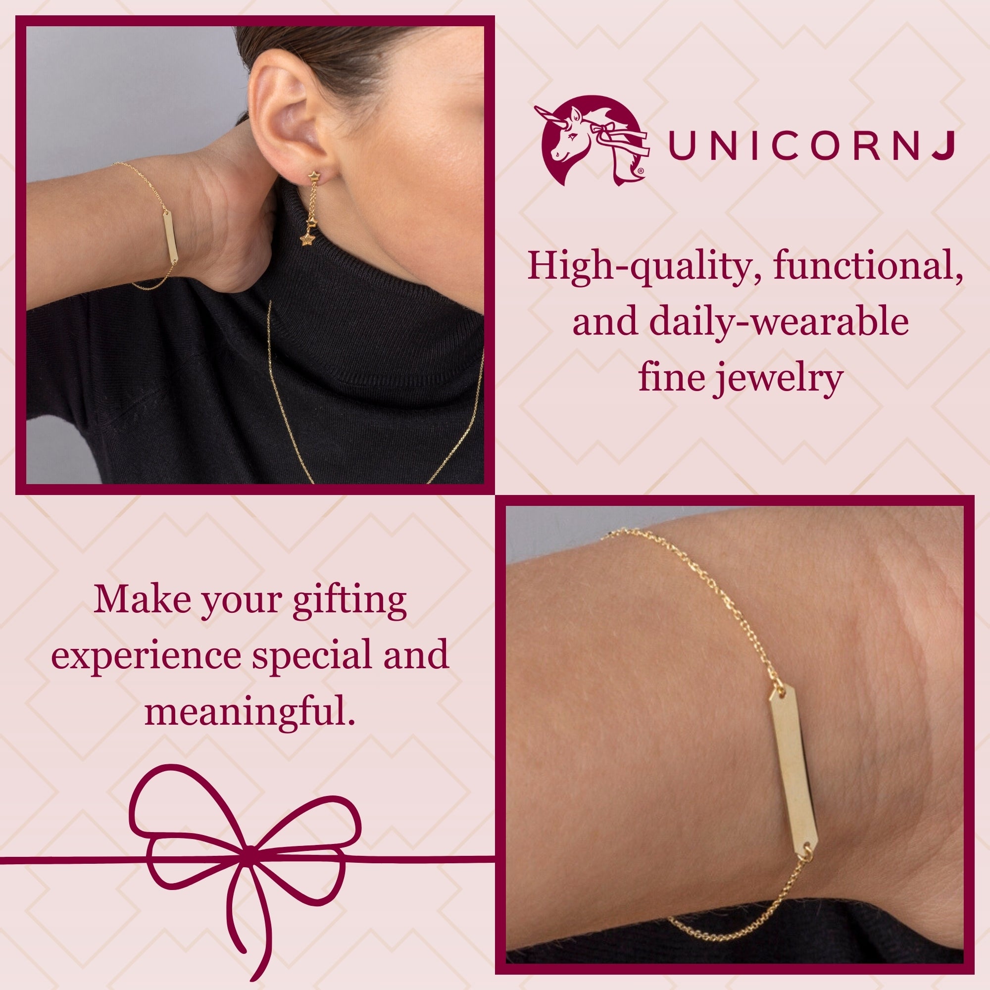 14K Yellow Gold Engravable Personalized ID Bracelet Polished Shiny on Cable Chain Italy